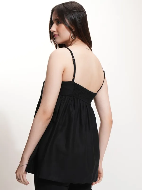 Tokyo Talkies Women Black Solid Peplum Top