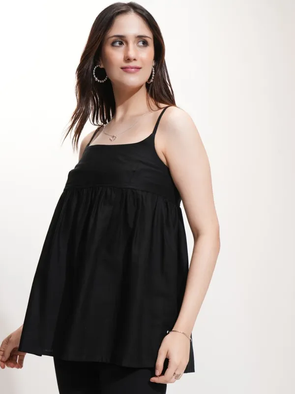 Tokyo Talkies Women Black Solid Peplum Top