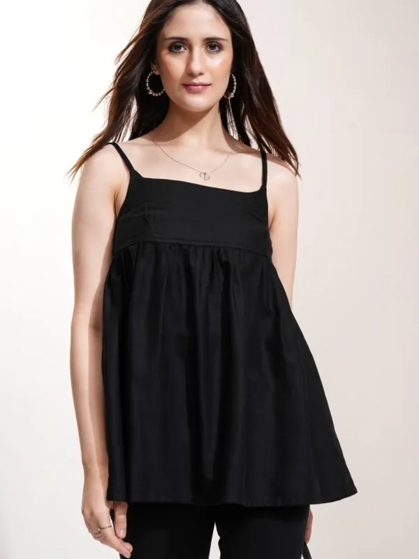 Tokyo Talkies Women Black Solid Peplum Top