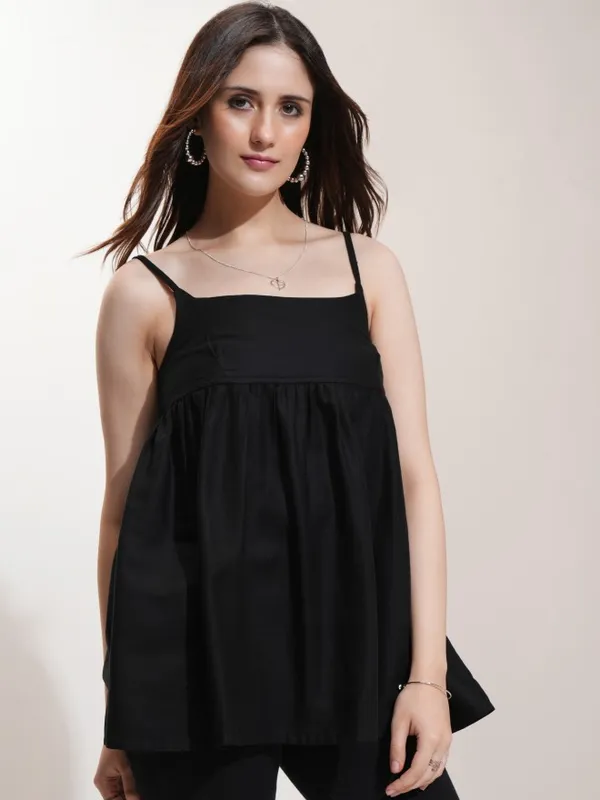Tokyo Talkies Women Black Solid Peplum Top