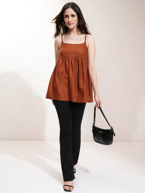 Tokyo Talkies Women Brown Solid Peplum Top