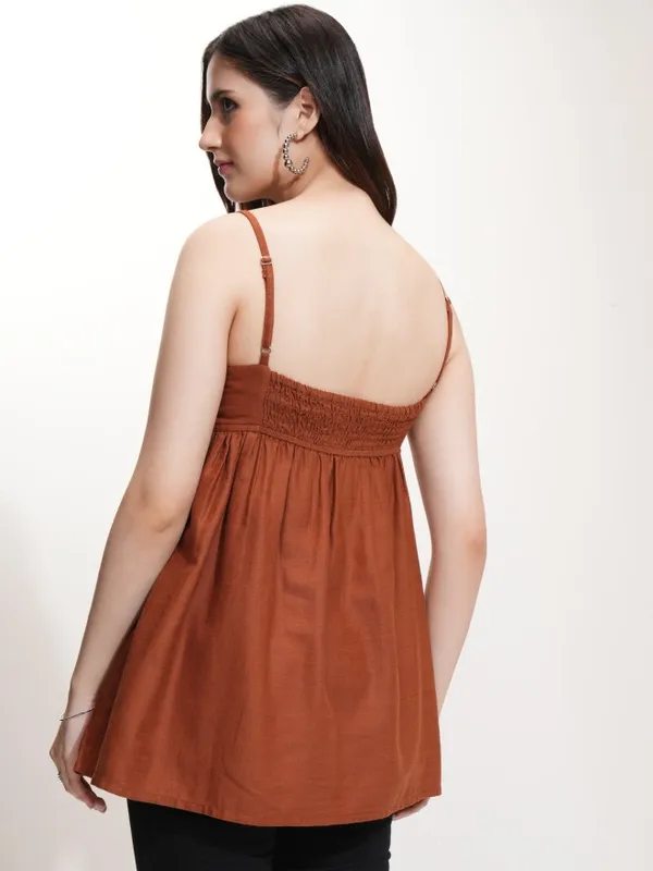 Tokyo Talkies Women Brown Solid Peplum Top