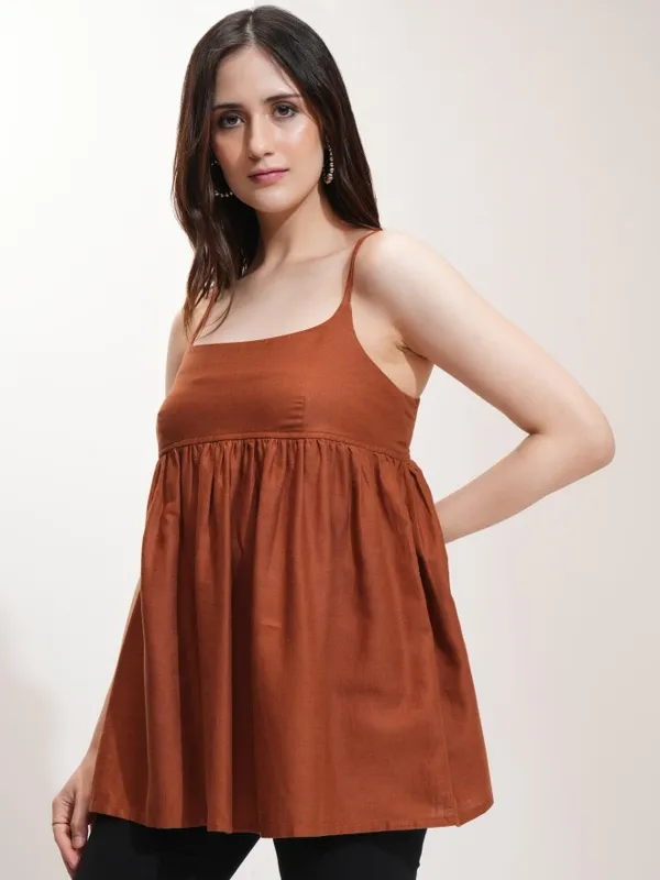 Tokyo Talkies Women Brown Solid Peplum Top