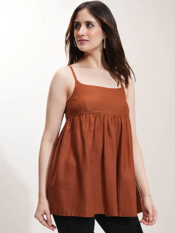 Tokyo Talkies Women Brown Solid Peplum Top