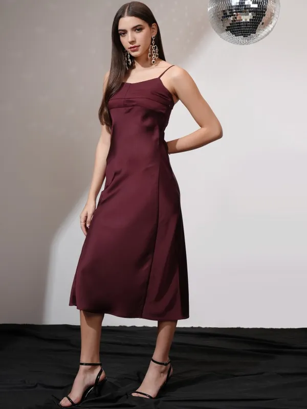 Tokyo Talkies Women Maroon Solid A-Line Dress