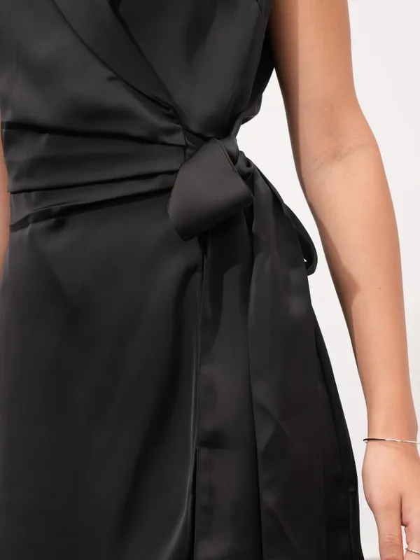 Tokyo Talkies Women Black Solid Wrap Dress
