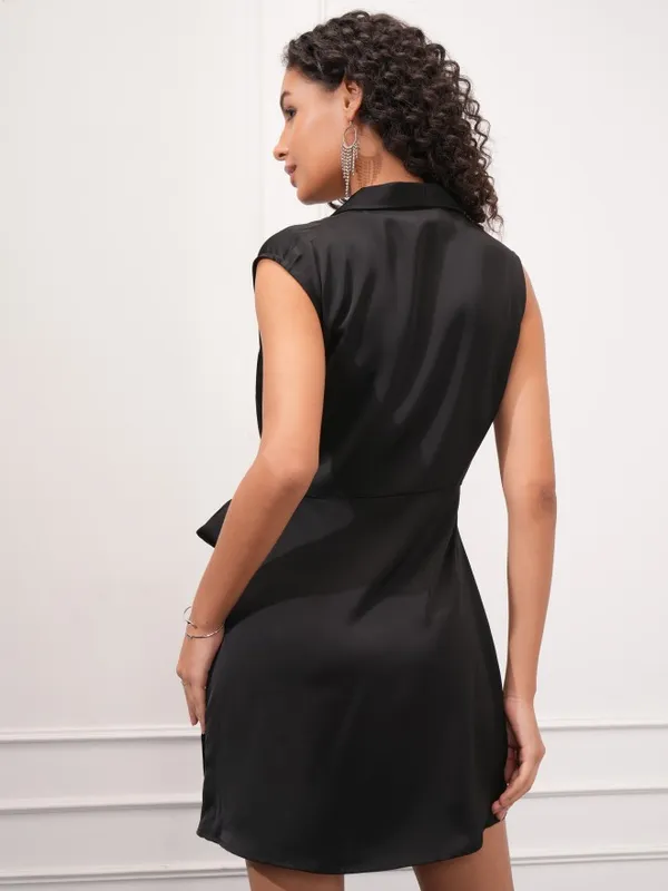 Tokyo Talkies Women Black Solid Wrap Dress