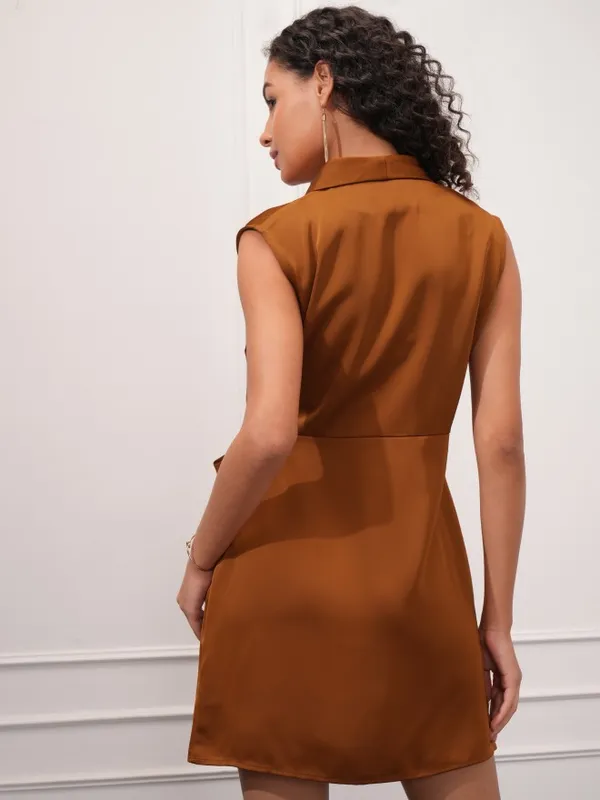 Tokyo Talkies Women Brown Solid Wrap Dress