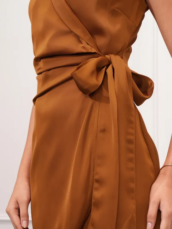 Tokyo Talkies Women Rust Solid Wrap Dress