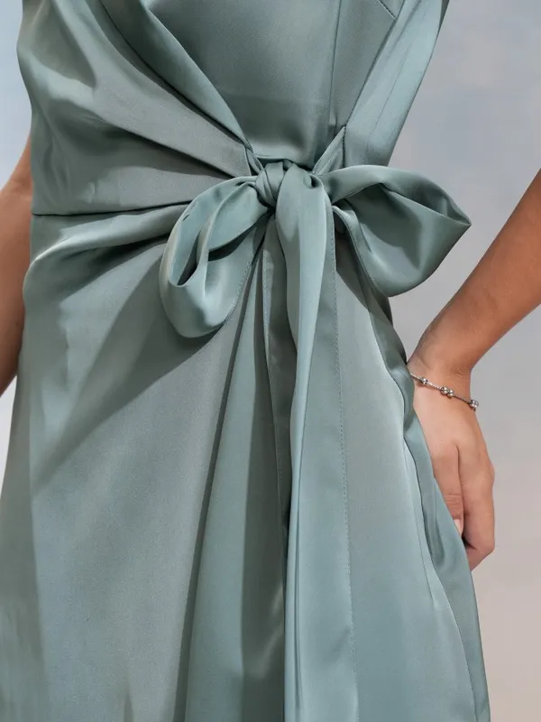 Tokyo Talkies Women Teal Solid Wrap Dress