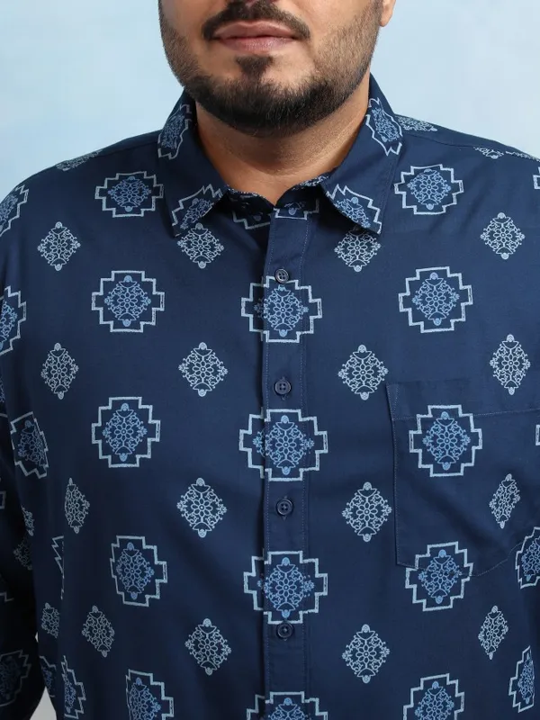 Xtra Ordinary By Highlander Men Navy Blue Printed Regular Fit Casual Shirt