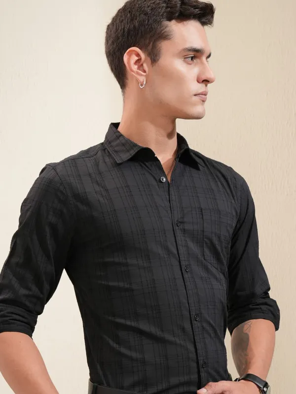 Highlander Men Black Checked Regular Fit Casual Shirt