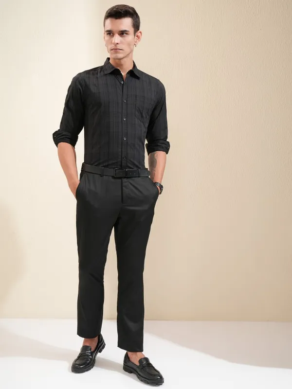 Highlander Men Black Checked Regular Fit Casual Shirt