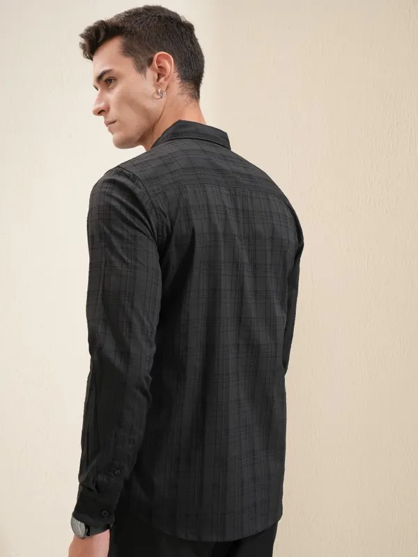 Highlander Men Black Checked Regular Fit Casual Shirt