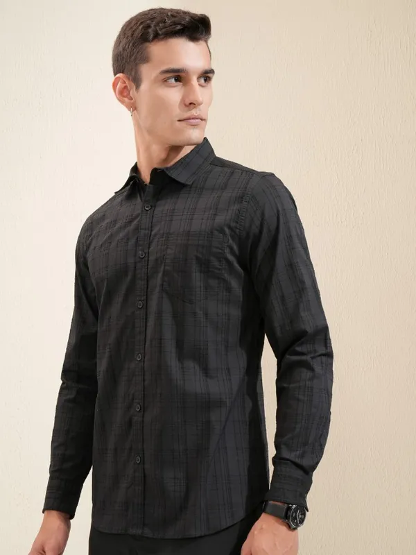 Highlander Men Black Checked Regular Fit Casual Shirt