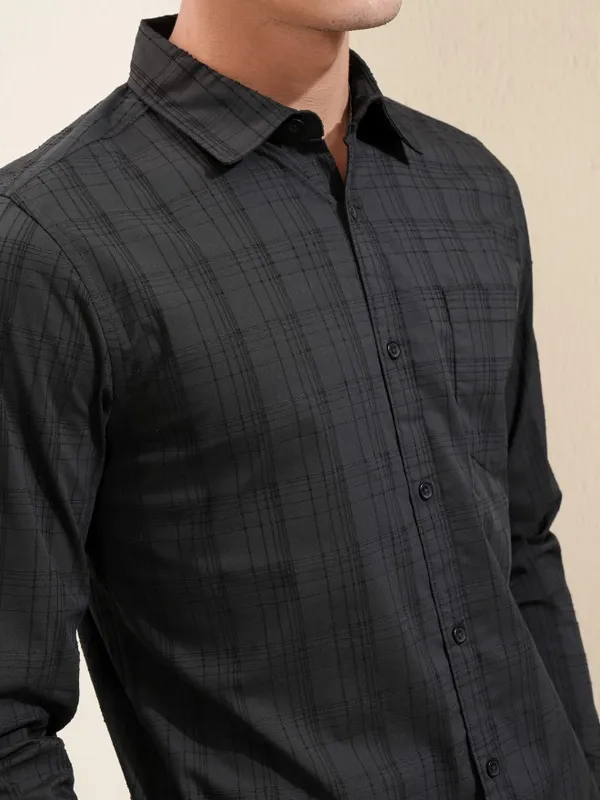 Highlander Men Black Checked Regular Fit Casual Shirt