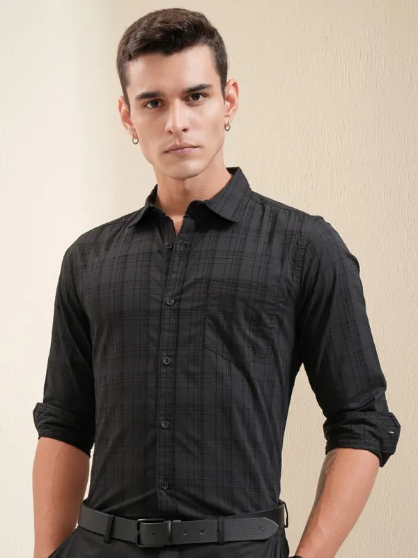Highlander Men Black Checked Regular Fit Casual Shirt