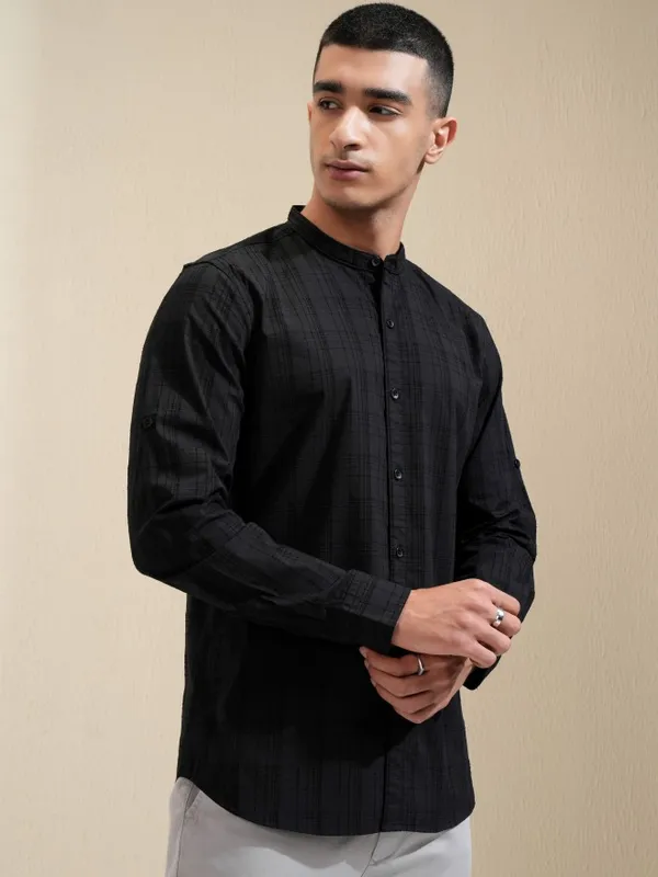 Highlander Men Black Checked Regular Fit Casual Shirt