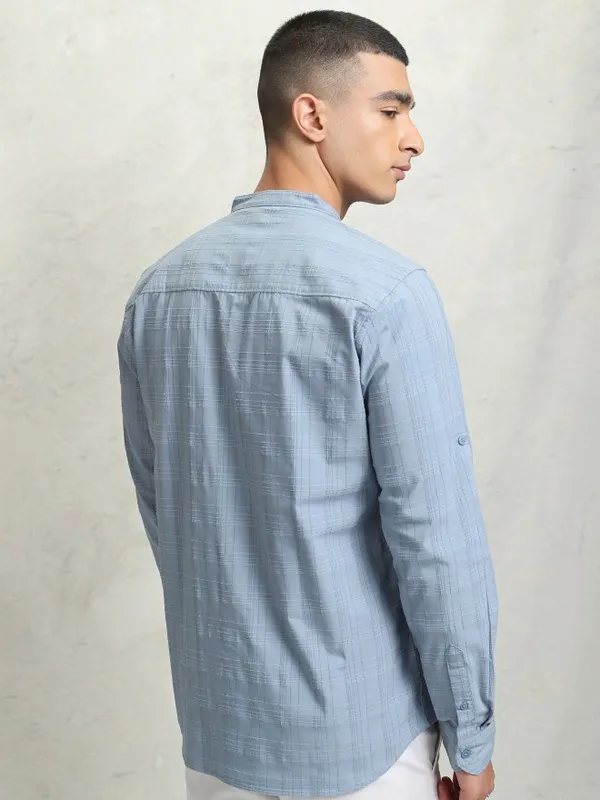 Highlander Men Blue Checked Regular Fit Casual Shirt
