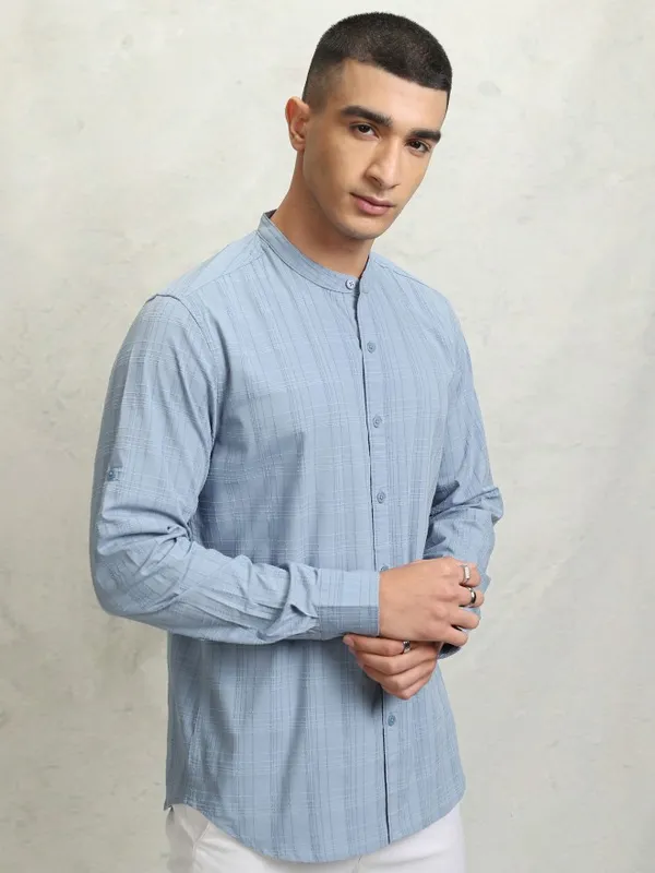 Highlander Men Blue Checked Regular Fit Casual Shirt