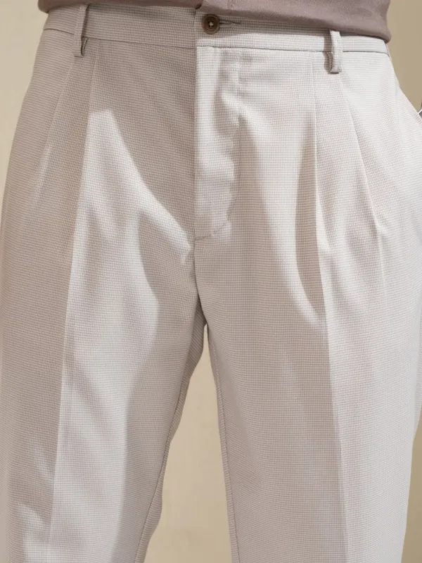 Highlander Men Beige Tapered Fit Checked Formal Trouser