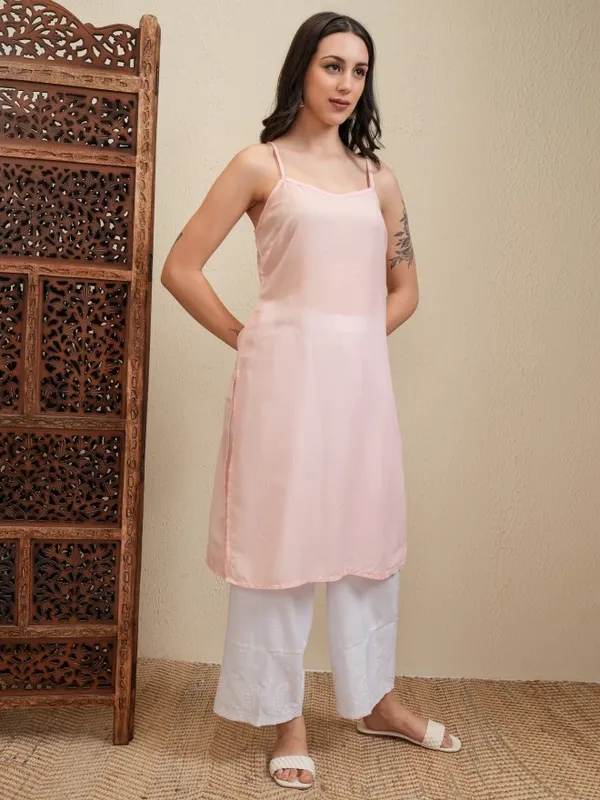 Vishudh Women Peach Embroidered Kurta With Trousers