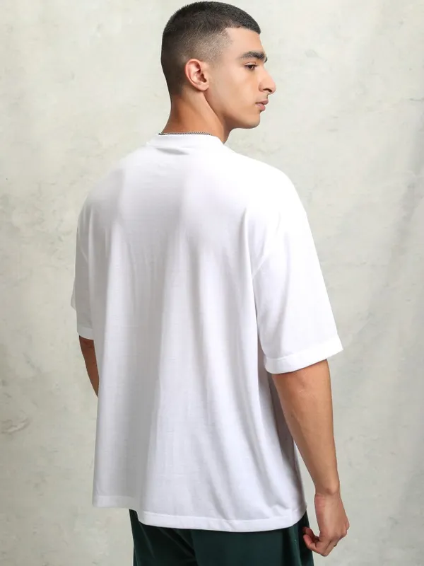 Highlader Men White Printed Round Neck Oversized Fit T-Shirt