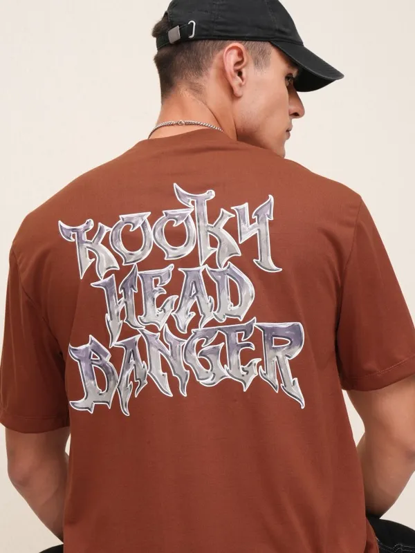 Highlander Men Rust Printed Oversized Fit T-Shirt