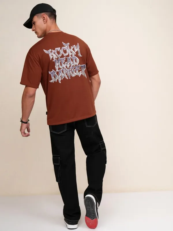 Highlander Men Rust Printed Oversized Fit T-Shirt