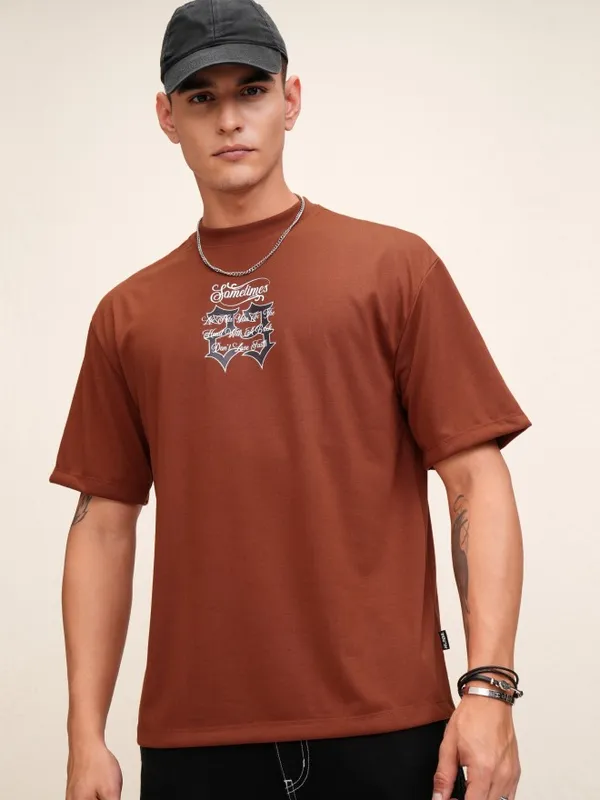 Highlander Men Rust Printed Oversized Fit T-Shirt
