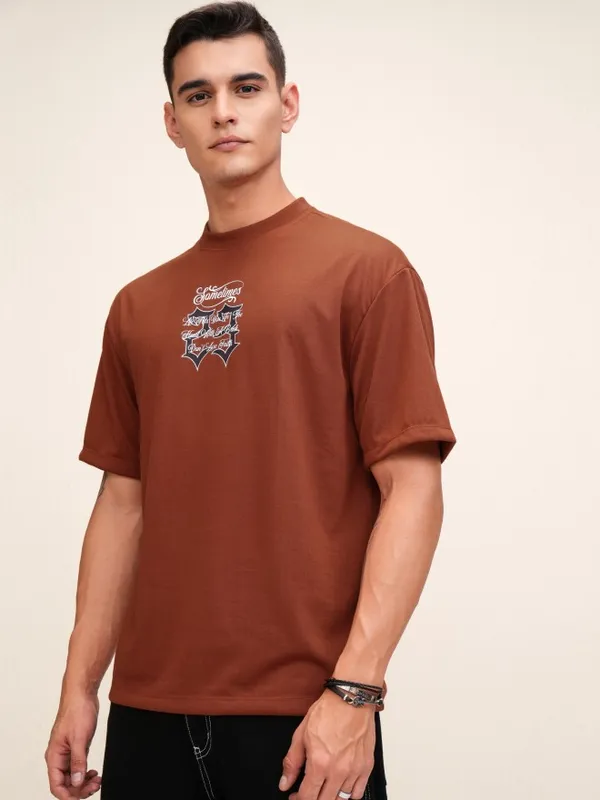 Highlander Men Rust Printed Oversized Fit T-Shirt