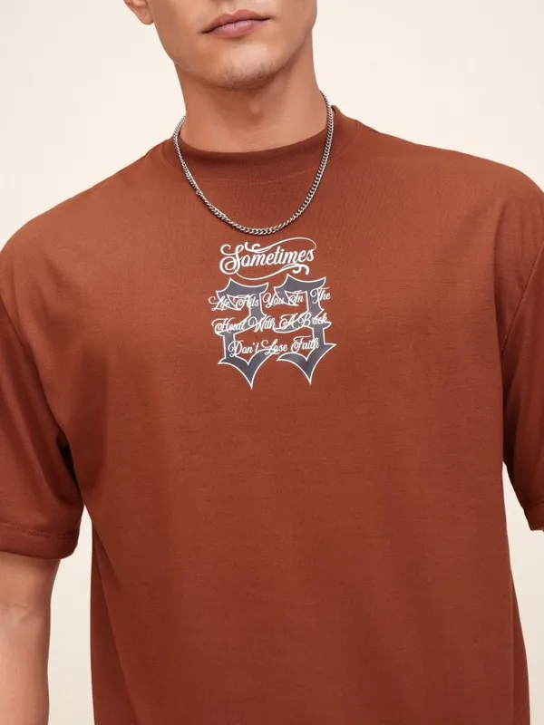 Highlander Men Rust Printed Oversized Fit T-Shirt