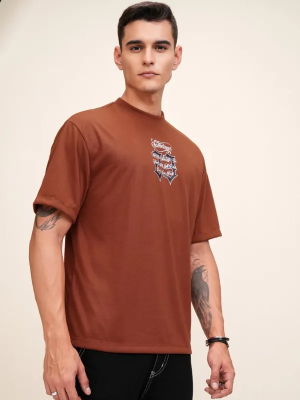 Highlander Men Rust Printed Oversized Fit T-Shirt