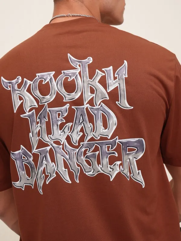 Highlander Men Rust Printed Oversized Fit T-Shirt