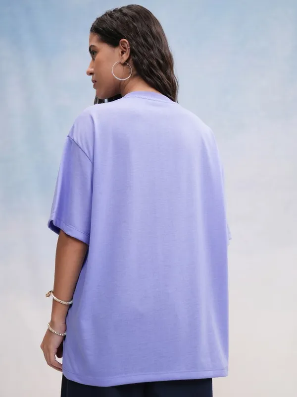 Tokyo Talkies Women Lavender Printed Oversized Fit T-Shirt