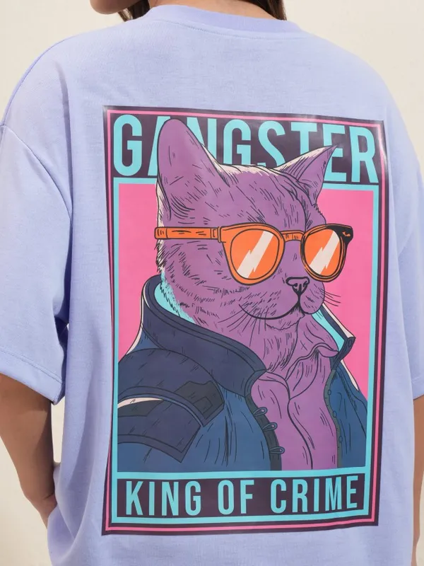 Tokyo Talkies Women Lavender Printed Round Neck Oversized Fit T-Shirt