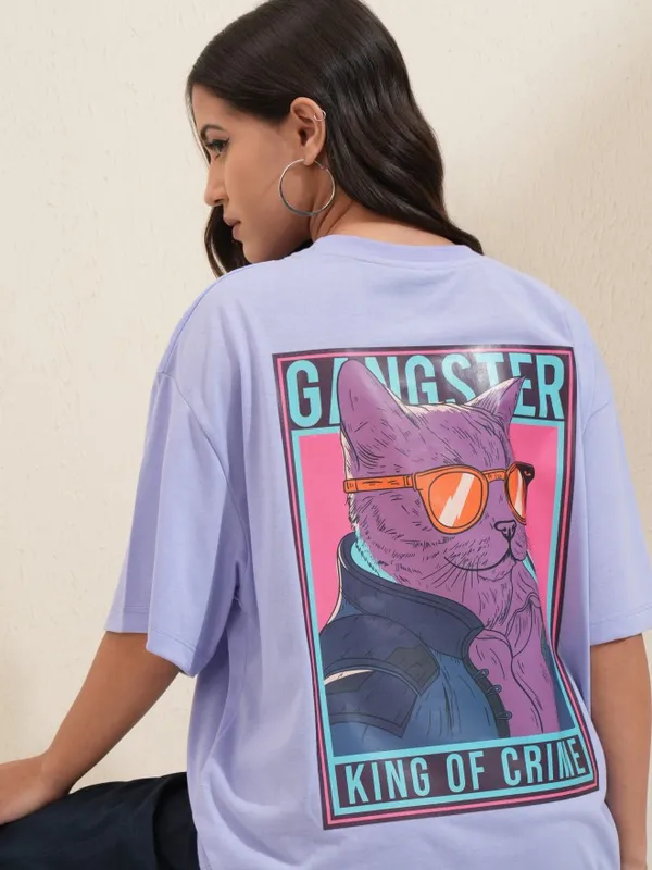 Tokyo Talkies Women Lavender Printed Round Neck Oversized Fit T-Shirt