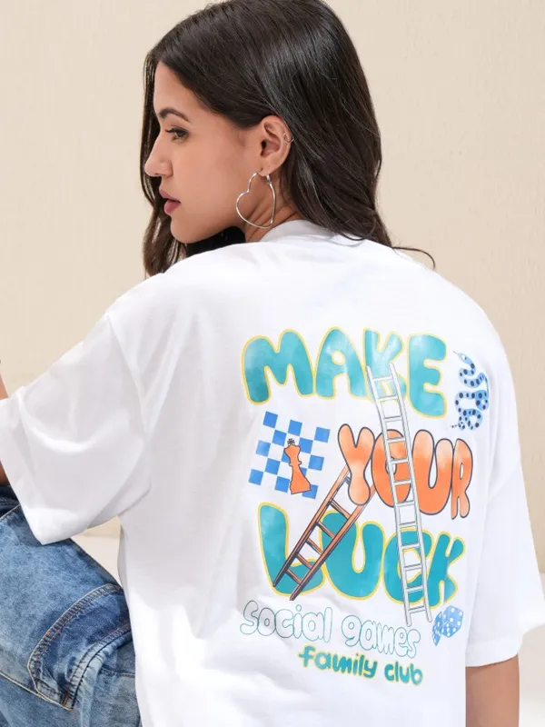 Tokyo Talkies Women White Printed Oversized Fit T-Shirt