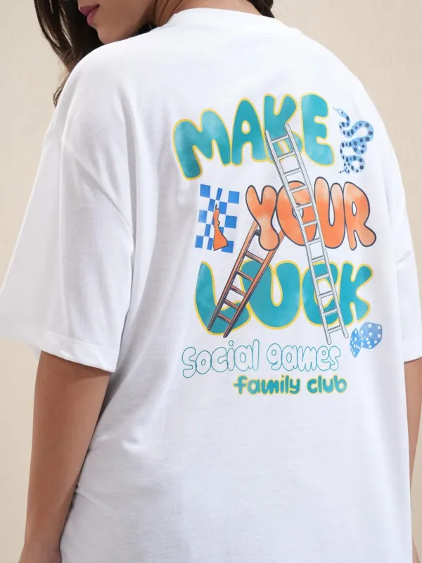 Tokyo Talkies Women White Printed Oversized Fit T-Shirt