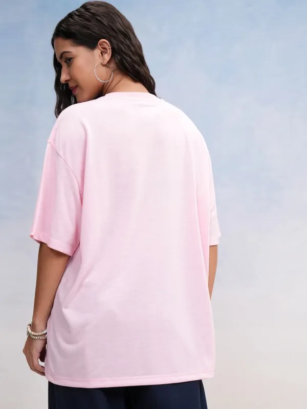 Tokyo Talkies Women Pink Printed Oversized Fit T-Shirt