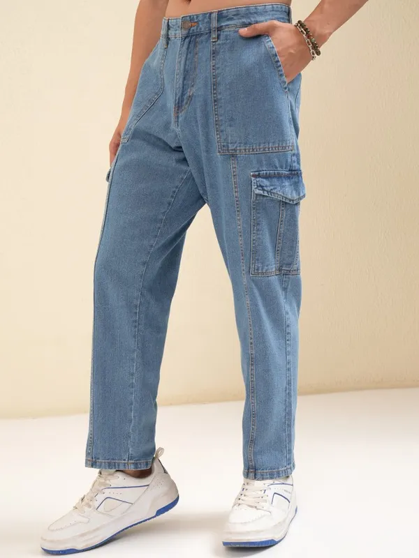 Highlander Men Blue Baggy Tapered Jeans