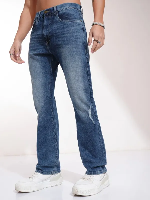 Highlander Men Blue Bootcut Mildly Distressed Stretchable Jeans