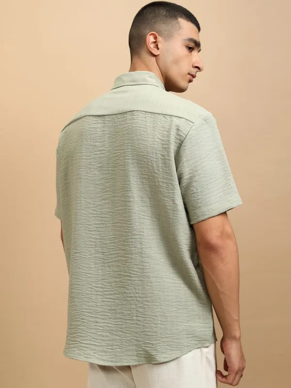 Highlander Men Sage Textured Relaxed Fit Casual Shirt