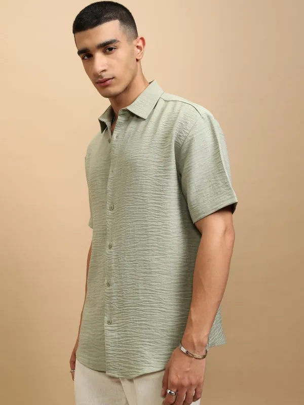 Highlander Men Sage Textured Relaxed Fit Casual Shirt