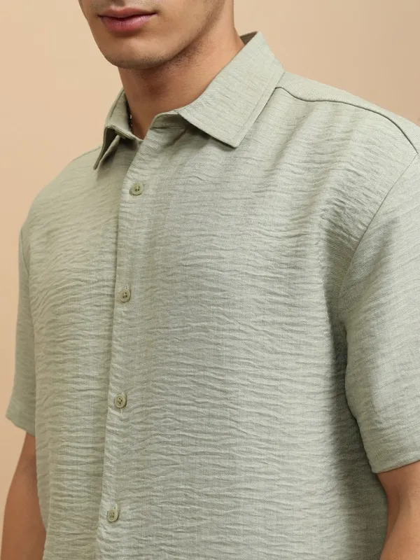 Highlander Men Sage Textured Relaxed Fit Casual Shirt