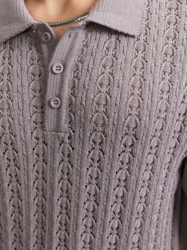 Highlander Men Mauve Self Design Polo Collar T-Shirt