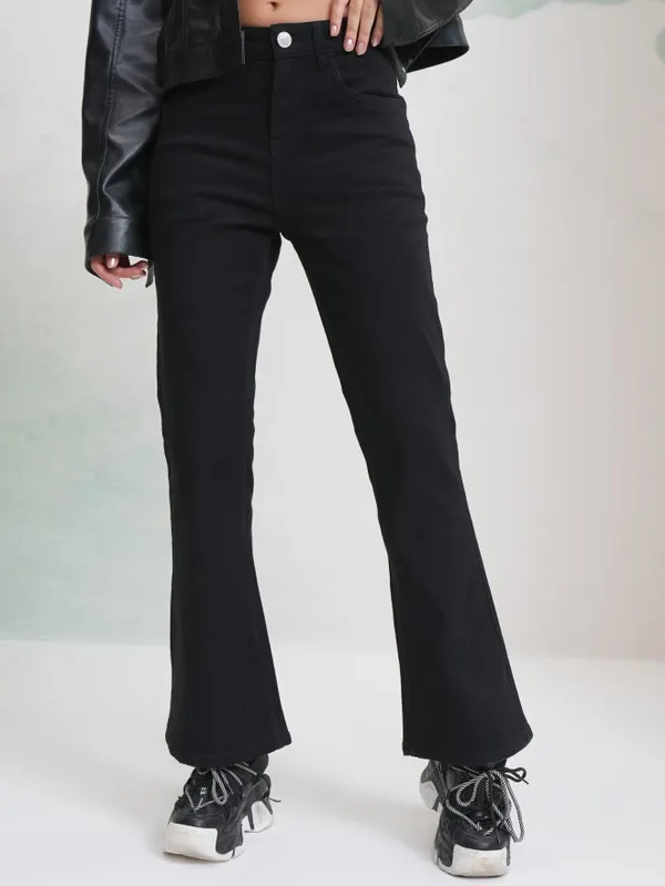 Tokyo Talkies Women Black Flared Stretchable Jeans