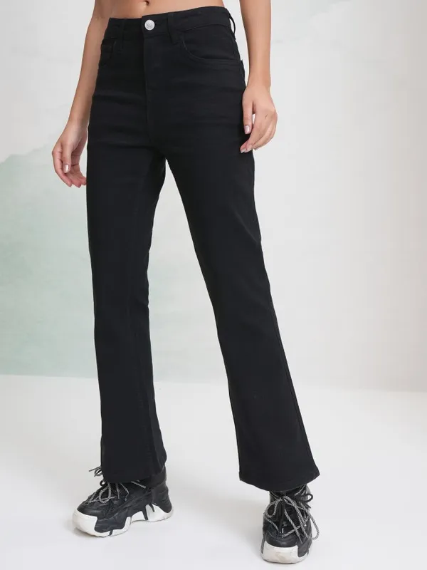 Tokyo Talkies Women Black Flared Stretchable Jeans
