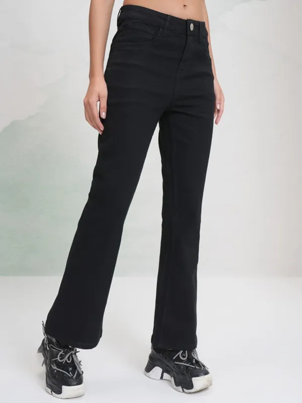 Tokyo Talkies Women Black Flared Stretchable Jeans