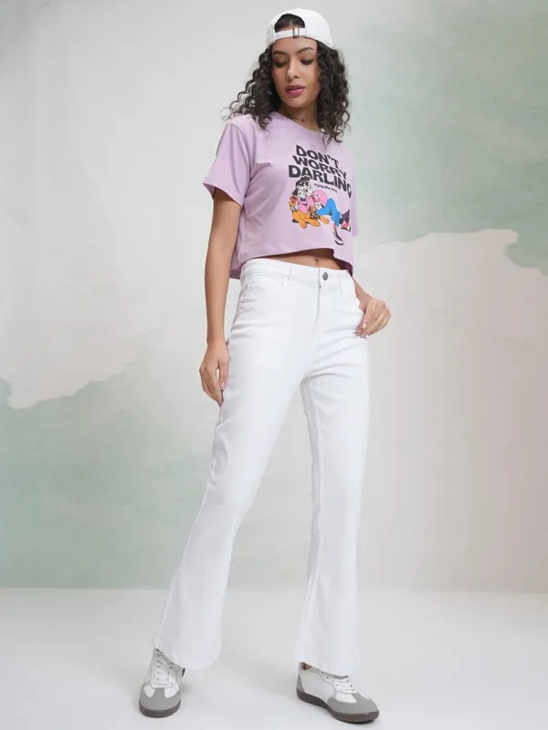 Tokyo Talkies Women White Flared Stretchable Jeans
